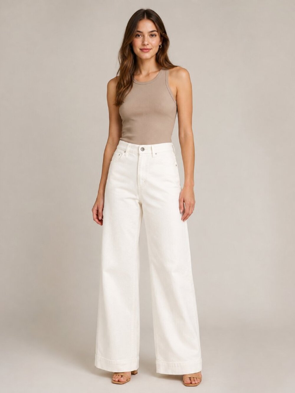 D&Co Denim + Company White Wide Leg Pants Size 2 High Rise Stretch